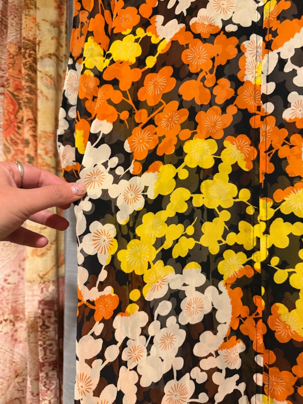 Alexander McQueen Floral Midi Dress in Yellow, Orange & Black - Picture 5 of 9